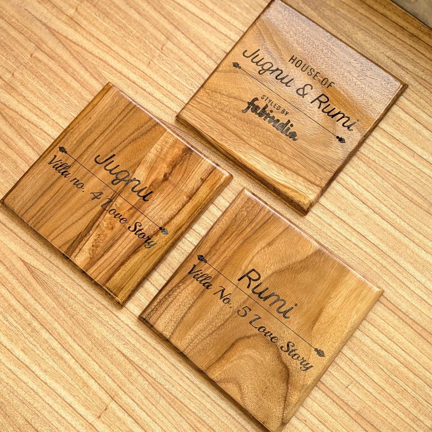 Premium Square Teak Wood Name Plate | Custom Office, Flat, or House Name Sign