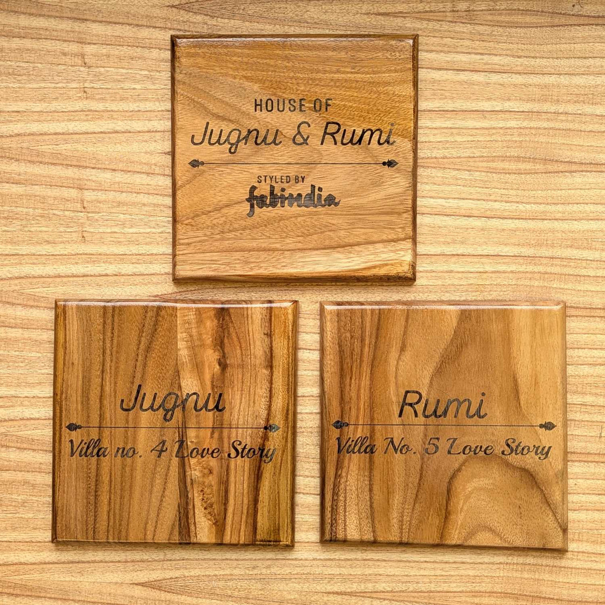 Premium Square Teak Wood Name Plate | Custom Office, Flat, or House Name Sign