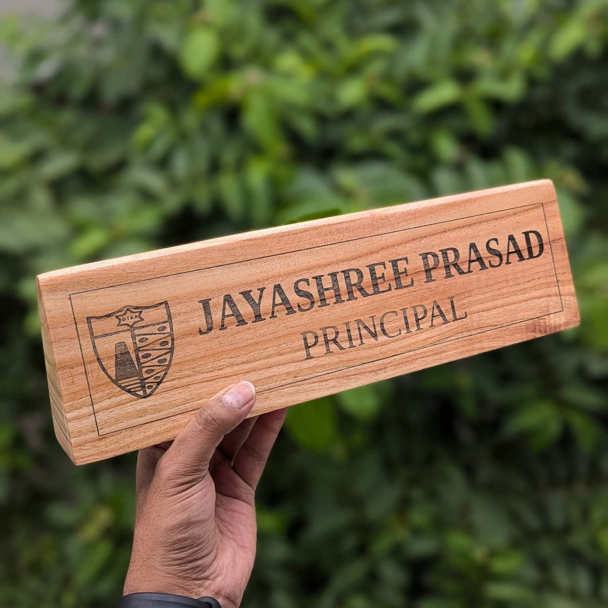 Professional Customized Triangular Desk Nameplate | Engraved with Logo &amp; Designation