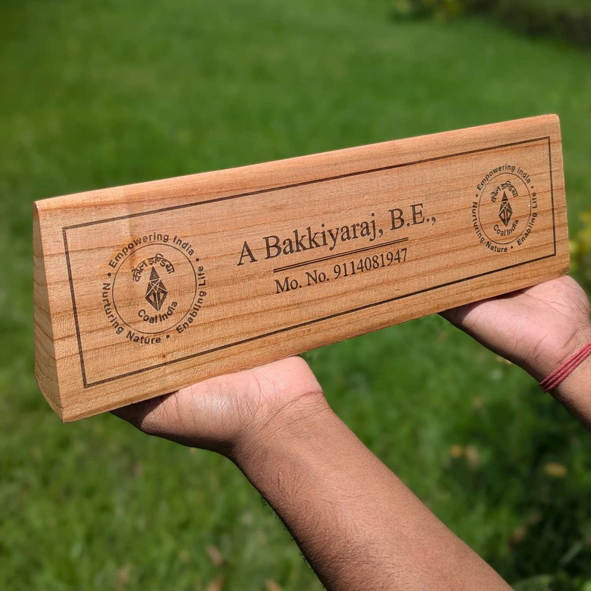 Professional Customized Triangular Desk Nameplate | Engraved with Logo &amp; Designation