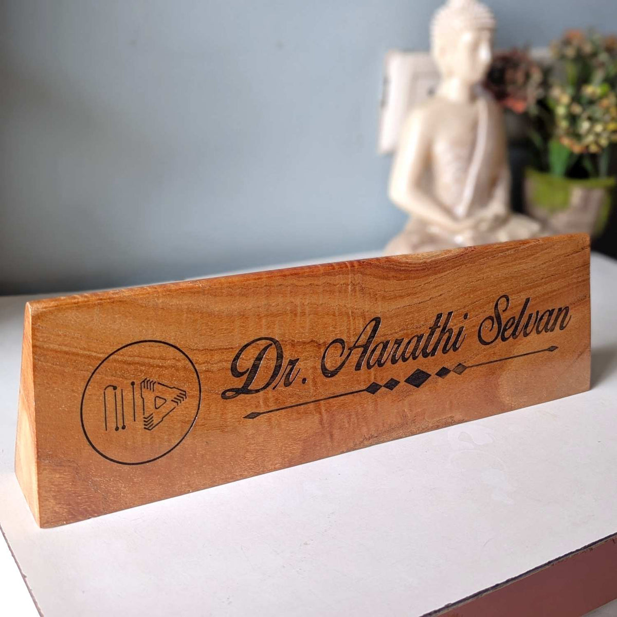 Professional Customized Triangular Desk Nameplate | Engraved with Logo &amp; Designation