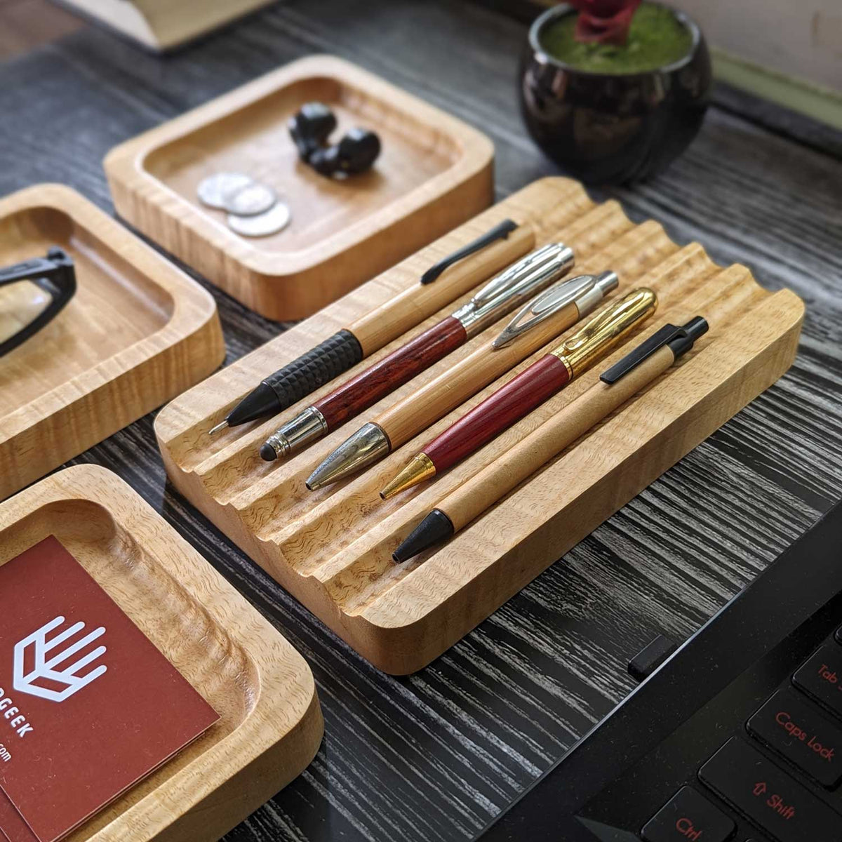 Woodgeek Modular Desk Organizer Set of 4 Wooden Trays