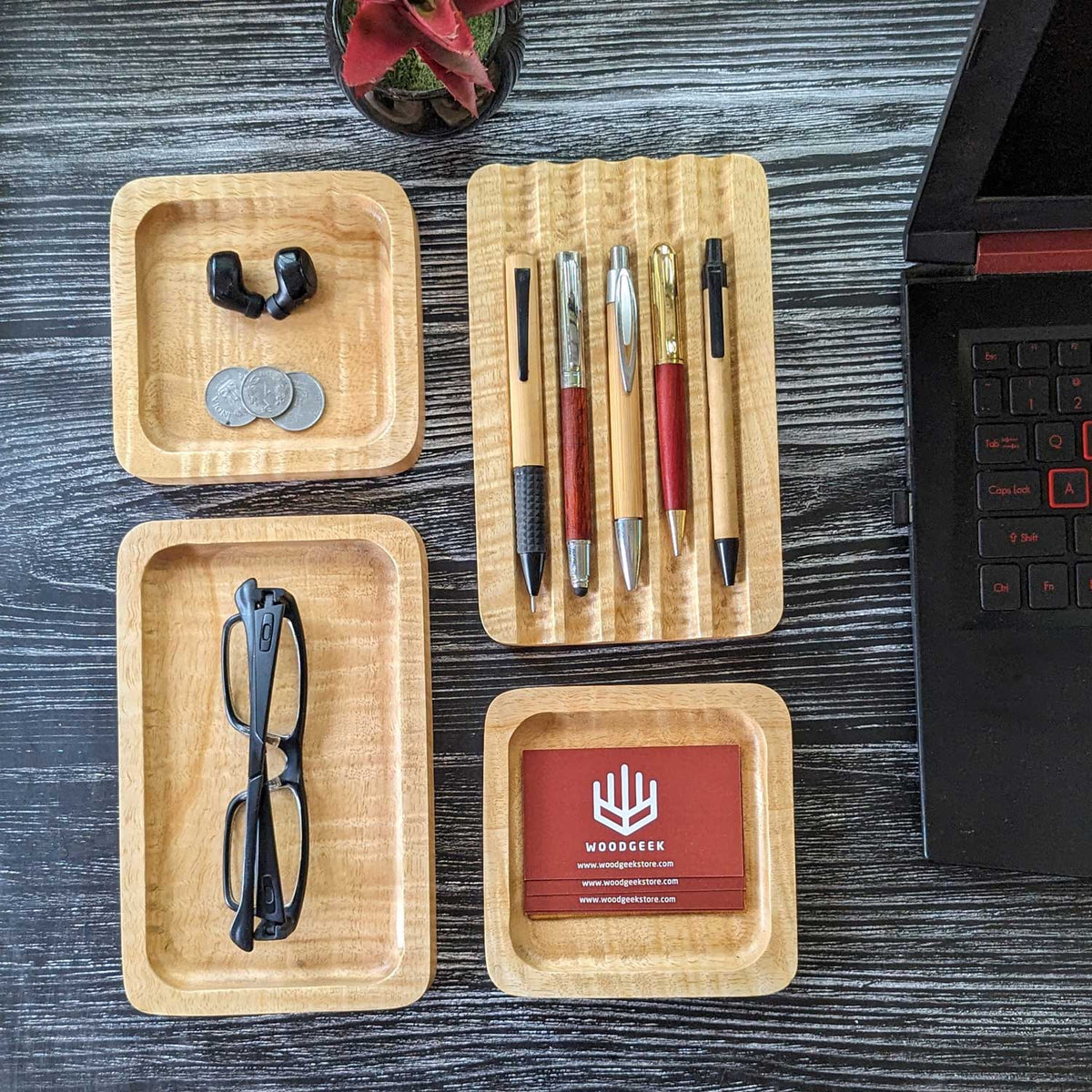 Woodgeek Modular Desk Organizer Set of 4 Wooden Trays