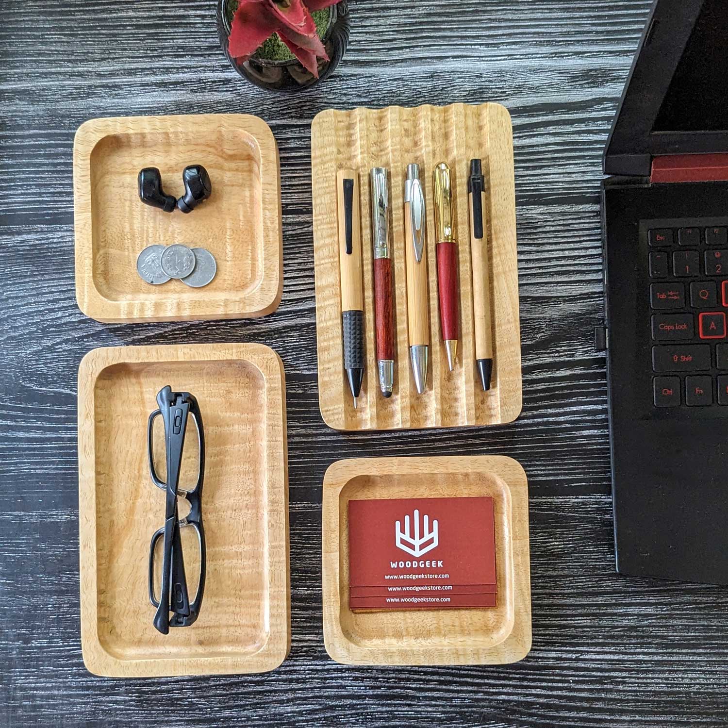 Woodgeek Modular Desk Organizer Set of 4 Wooden Trays