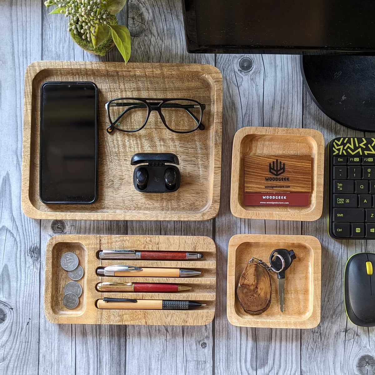 Woodgeek Versatile Wooden Desk Tray Set of 4