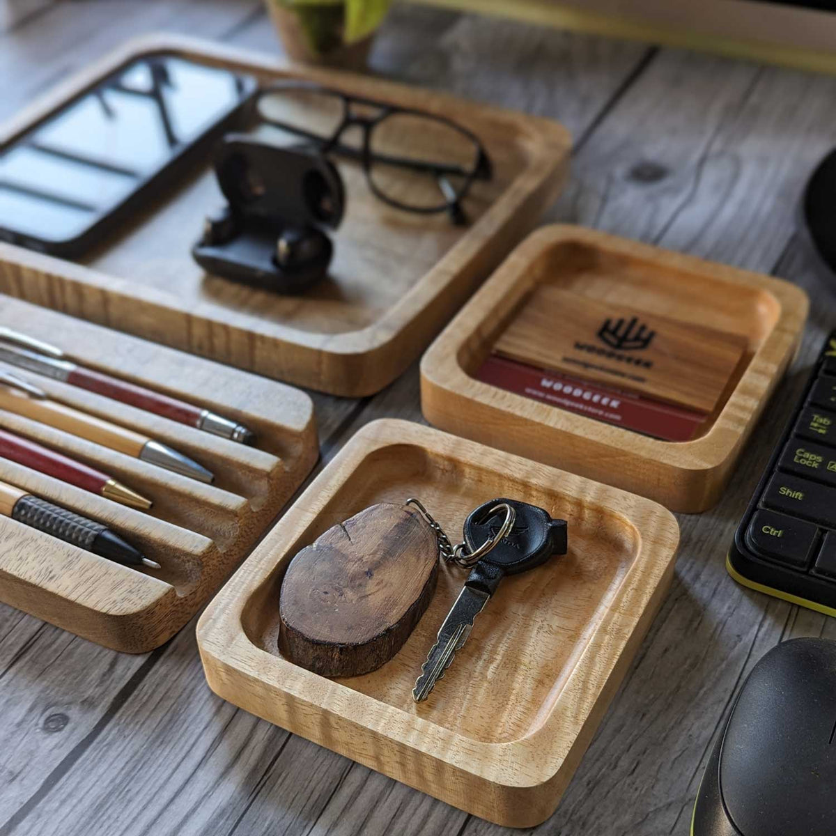 Woodgeek Versatile Wooden Desk Tray Set of 4