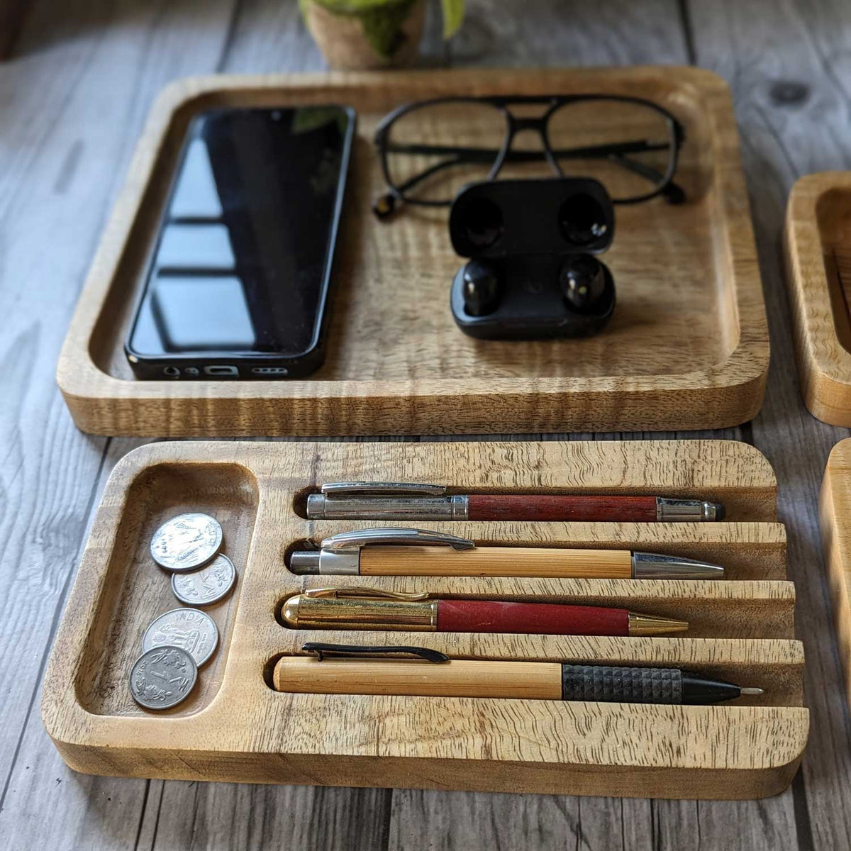 Woodgeek Versatile Wooden Desk Tray Set of 4