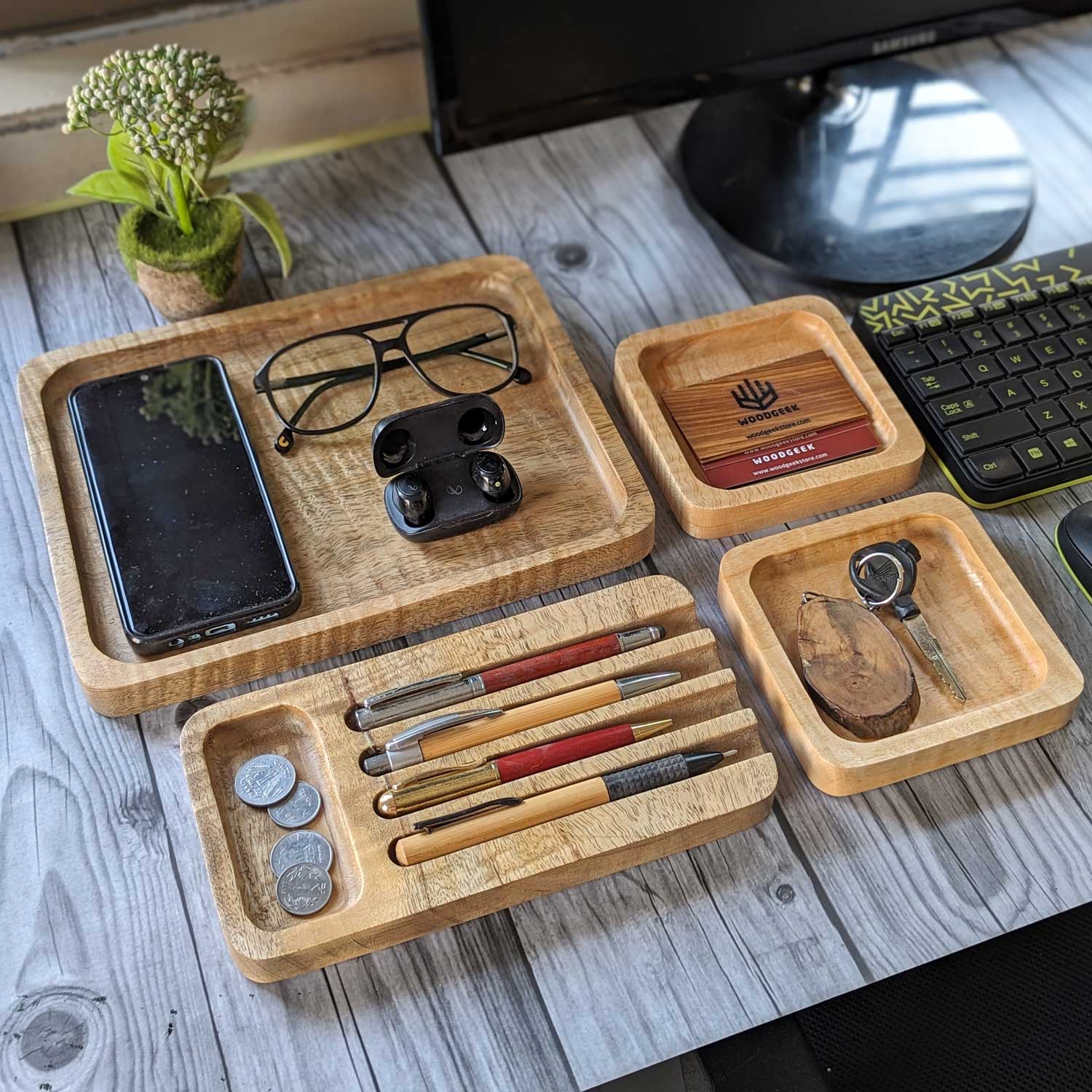 Woodgeek Versatile Wooden Desk Tray Set of 4
