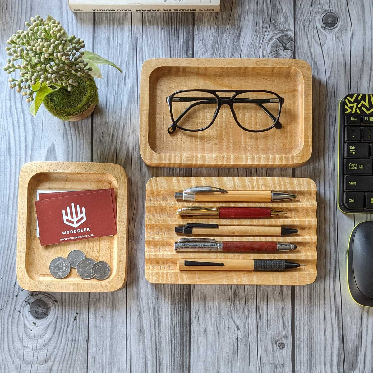 Woodgeek Modular Desk Organizer Set of 4 Wooden Trays