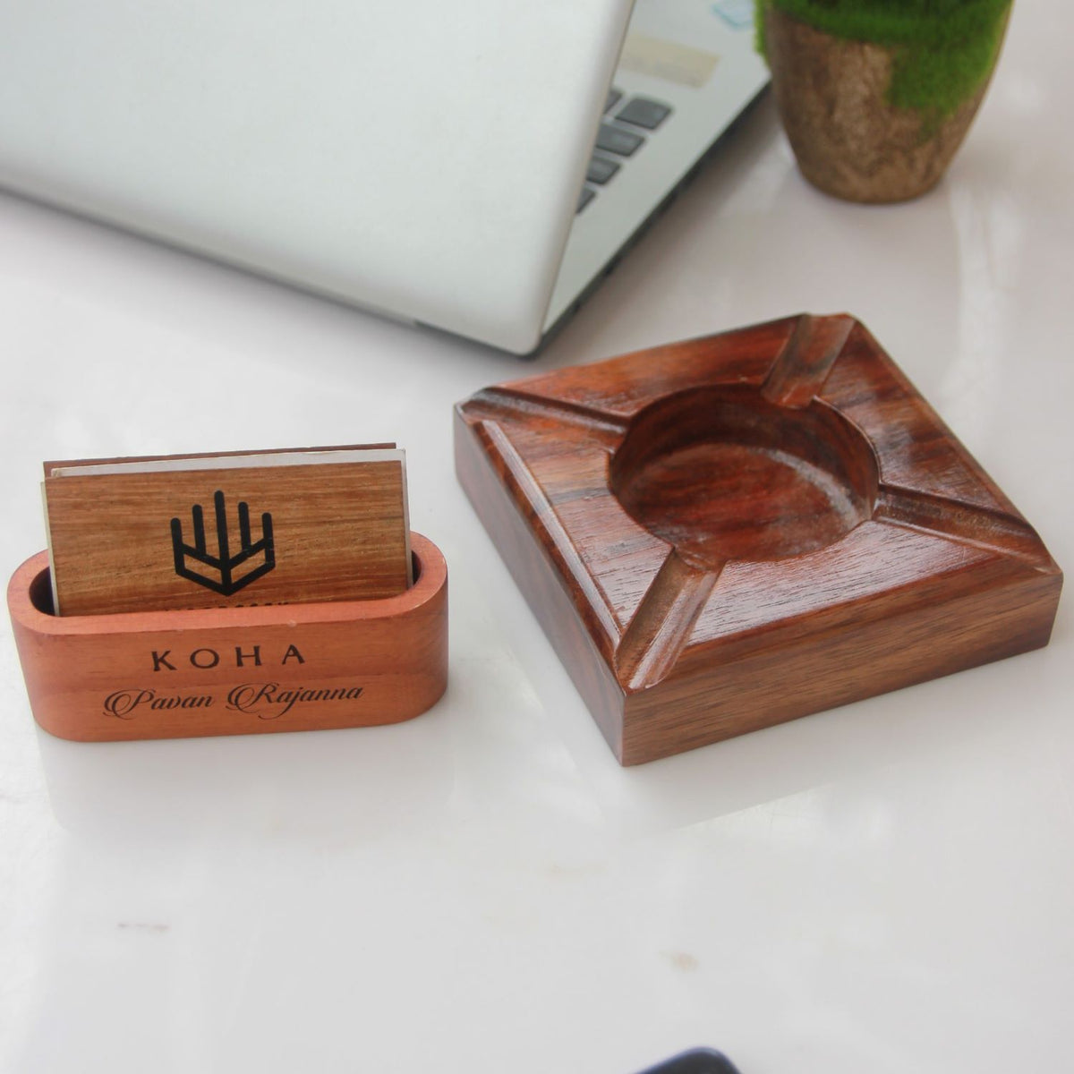 Premium Dark Wood Ashtray | Custom Engraved for Hotel &amp; Bars