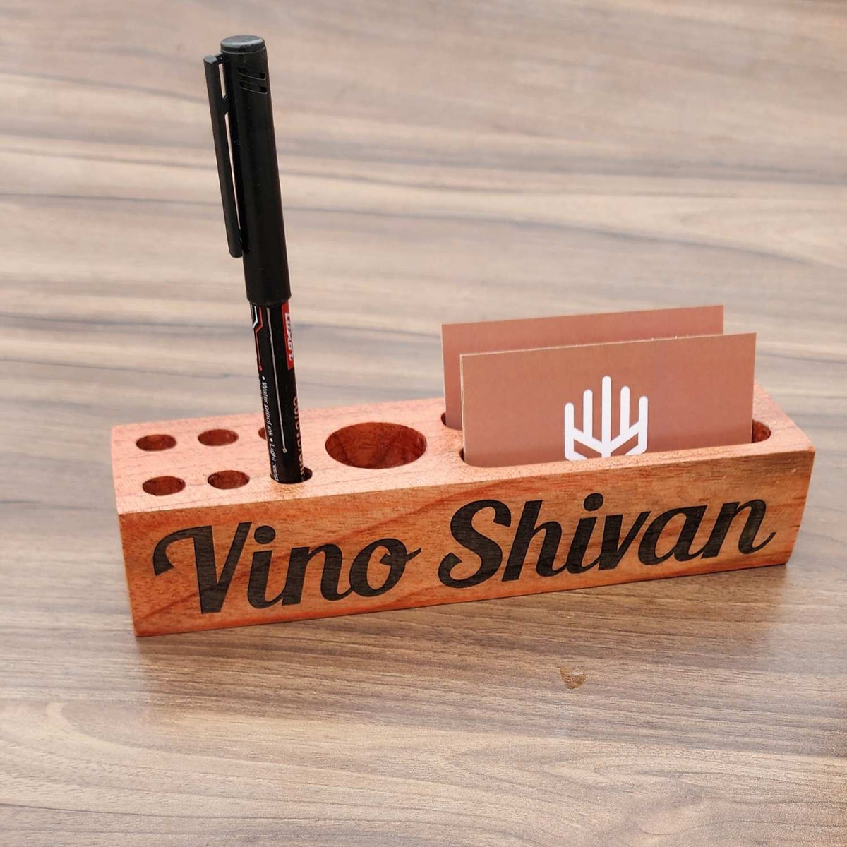 Wooden Table Organizer With Pen Stand &amp; Visiting Card Holder | Corporate Gifts