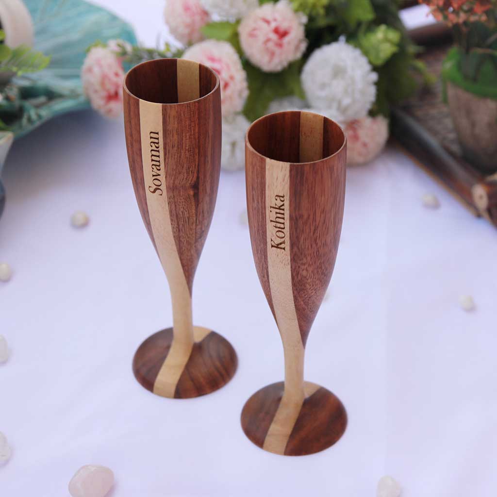 Personalized Wood Champagne Glasses | Anniversary Gift For Husband &amp; Wife