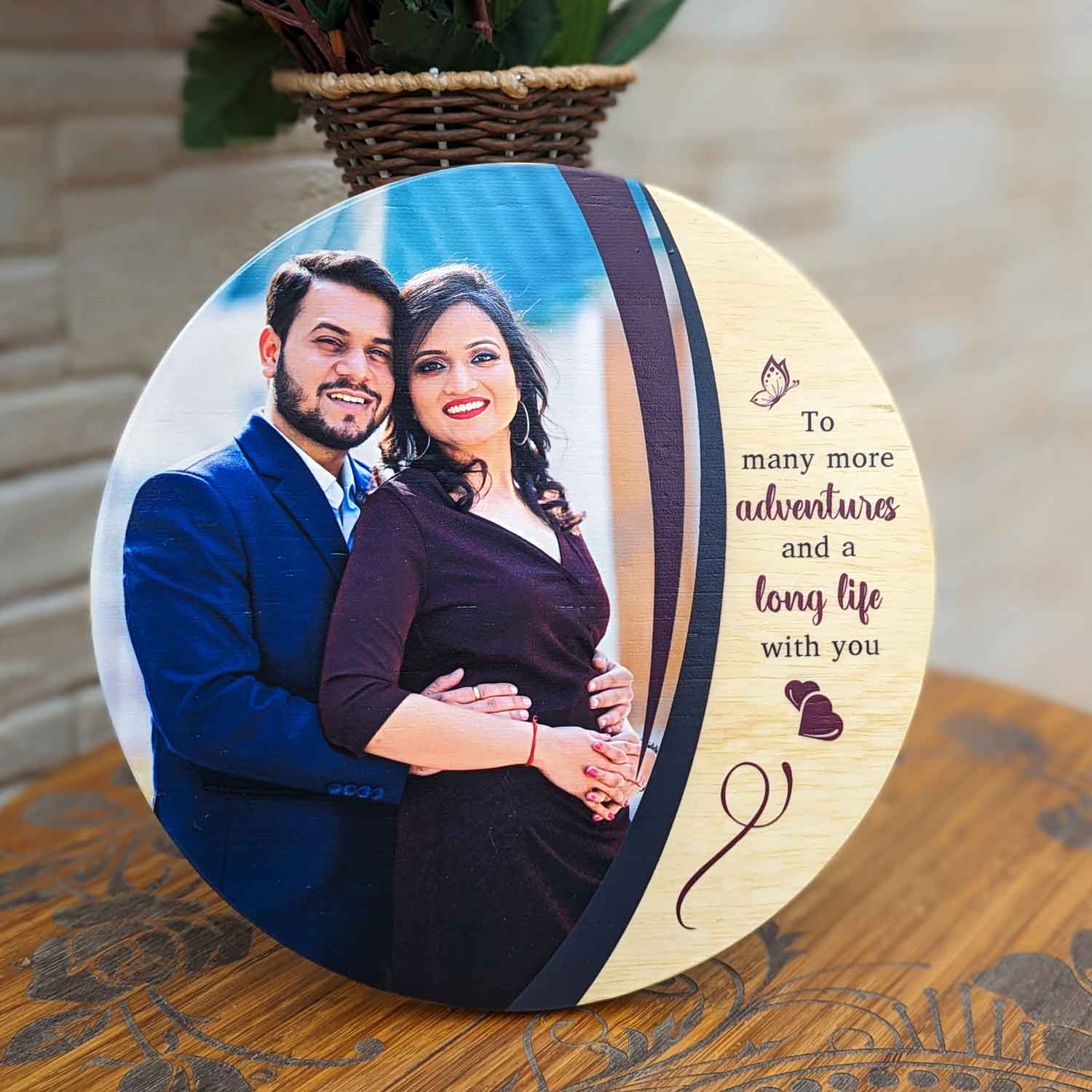 Adventures and A Life Together - Personalized Circular Wooden Frame For Couples