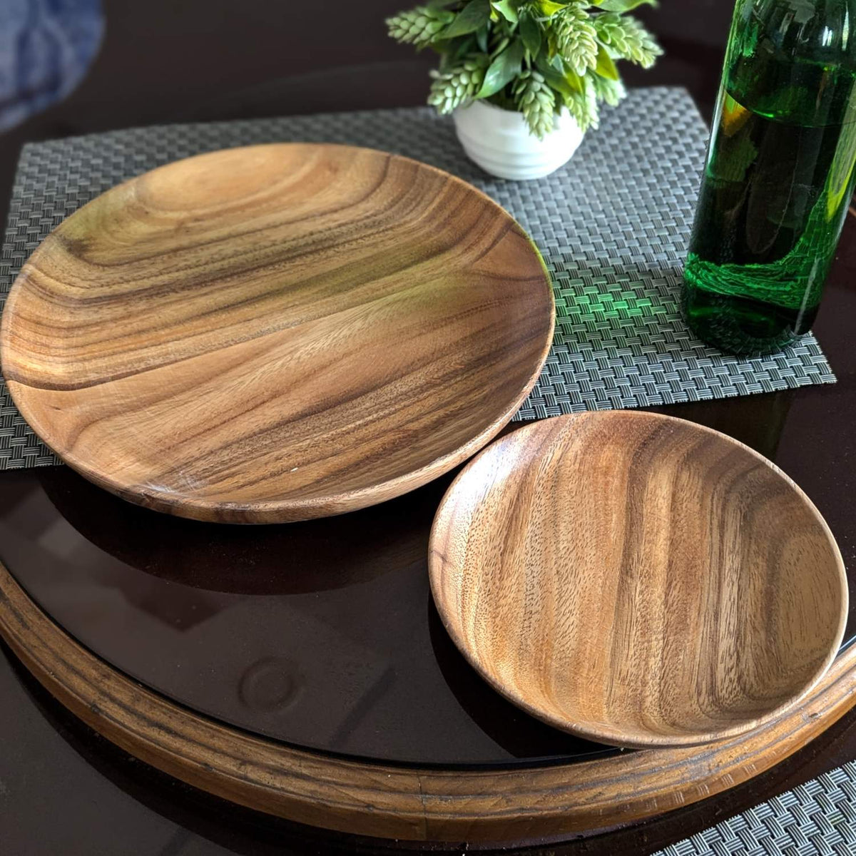 Teak Wood Dinner Plate &amp; Quarter Plate Set | Premium Wood Serving Plate