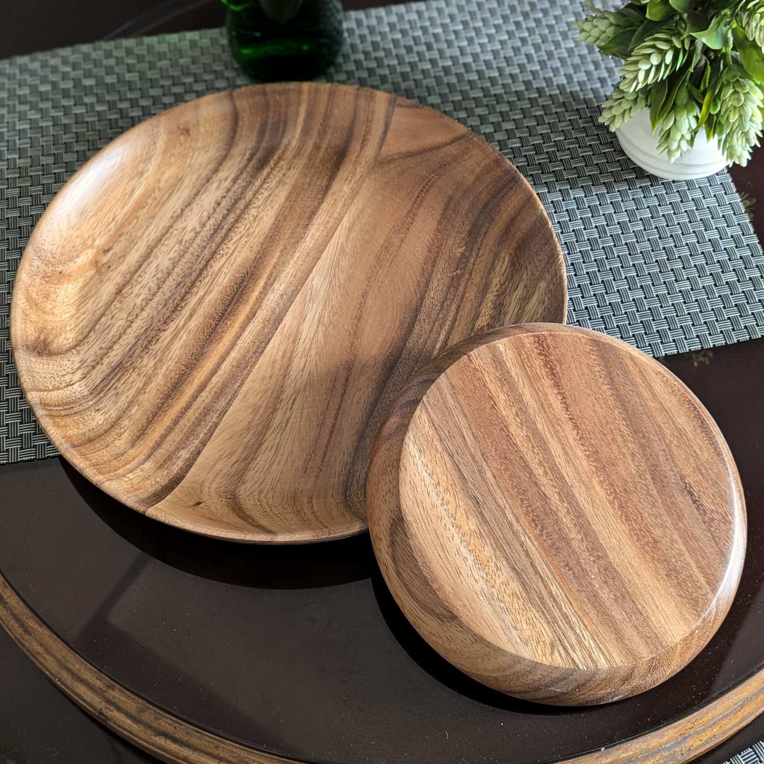 Teak Wood Dinner Plate & Quarter Plate Set | Premium Wood Serving Plate