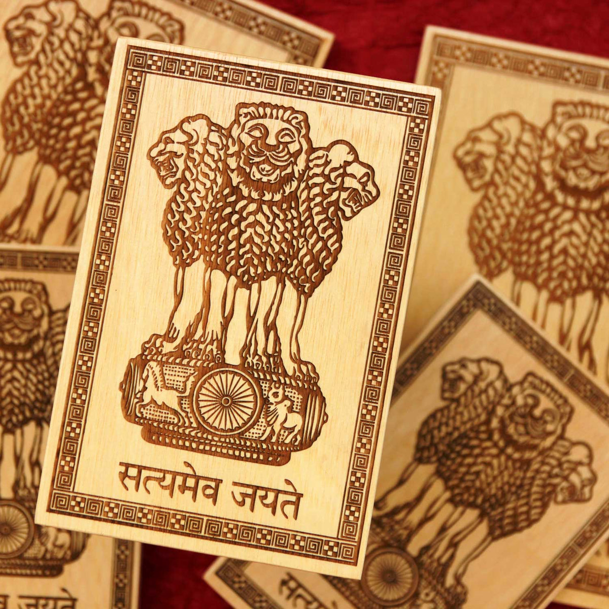Ashok Stambh Engraved Wood Plaque | Ashoka Pillar National Emblem
