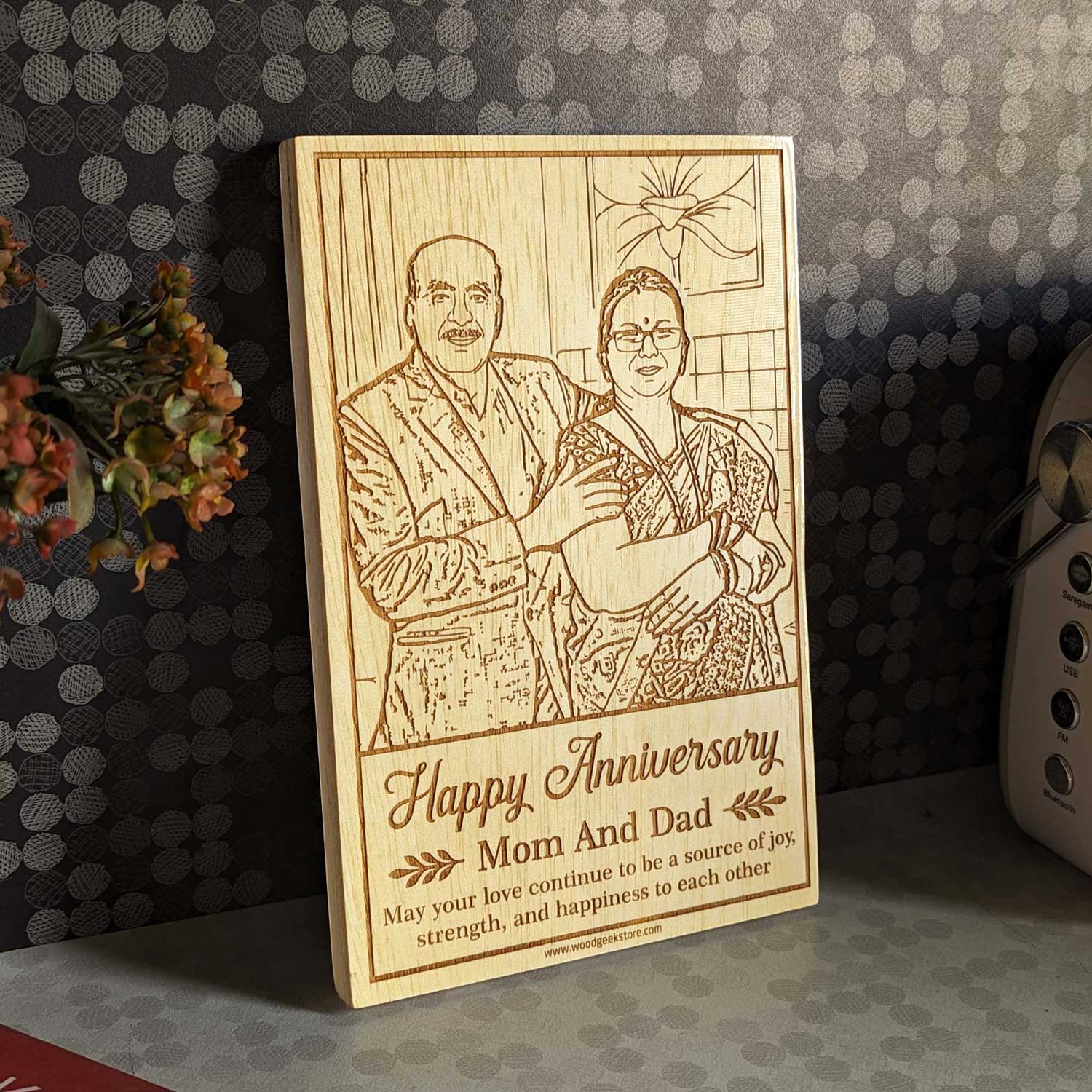 Custom Engraved Anniversary Gift For Mom & Dad | Engraved Wood Frame