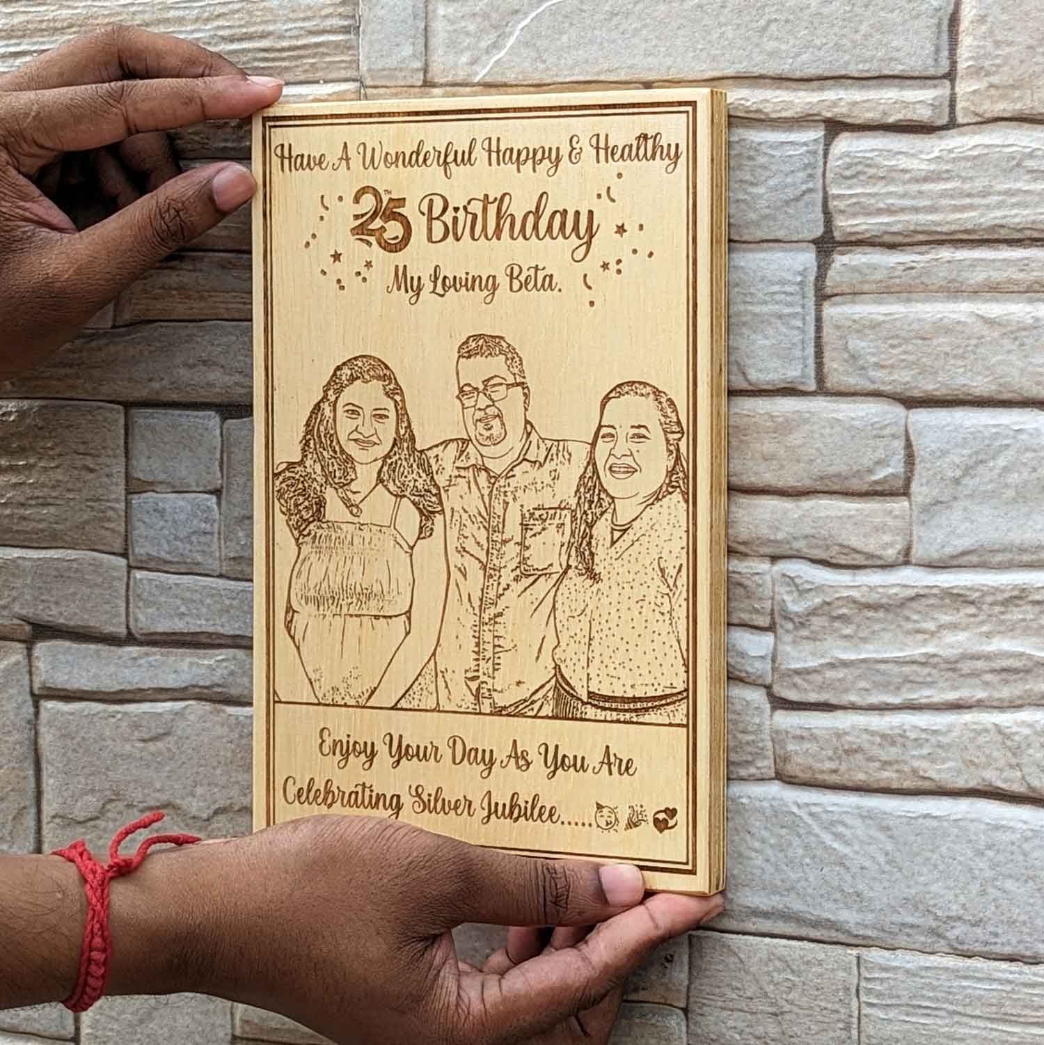 25th Birthday Gift | Personalized Family Portrait Wooden Frame