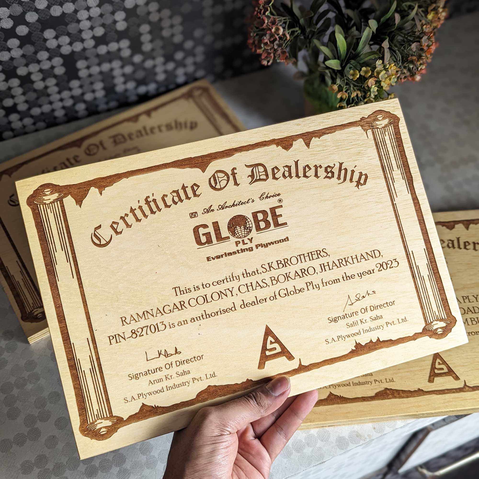 Wooden Certificate Of Dealership | Authorized Dealer Certificate