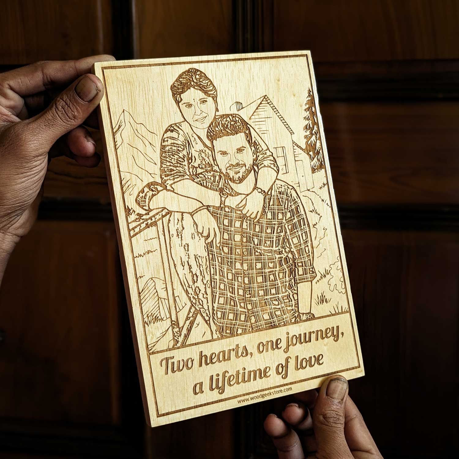 Two Hearts, One Journey Engraved Wooden Frame | Lifetime of Love