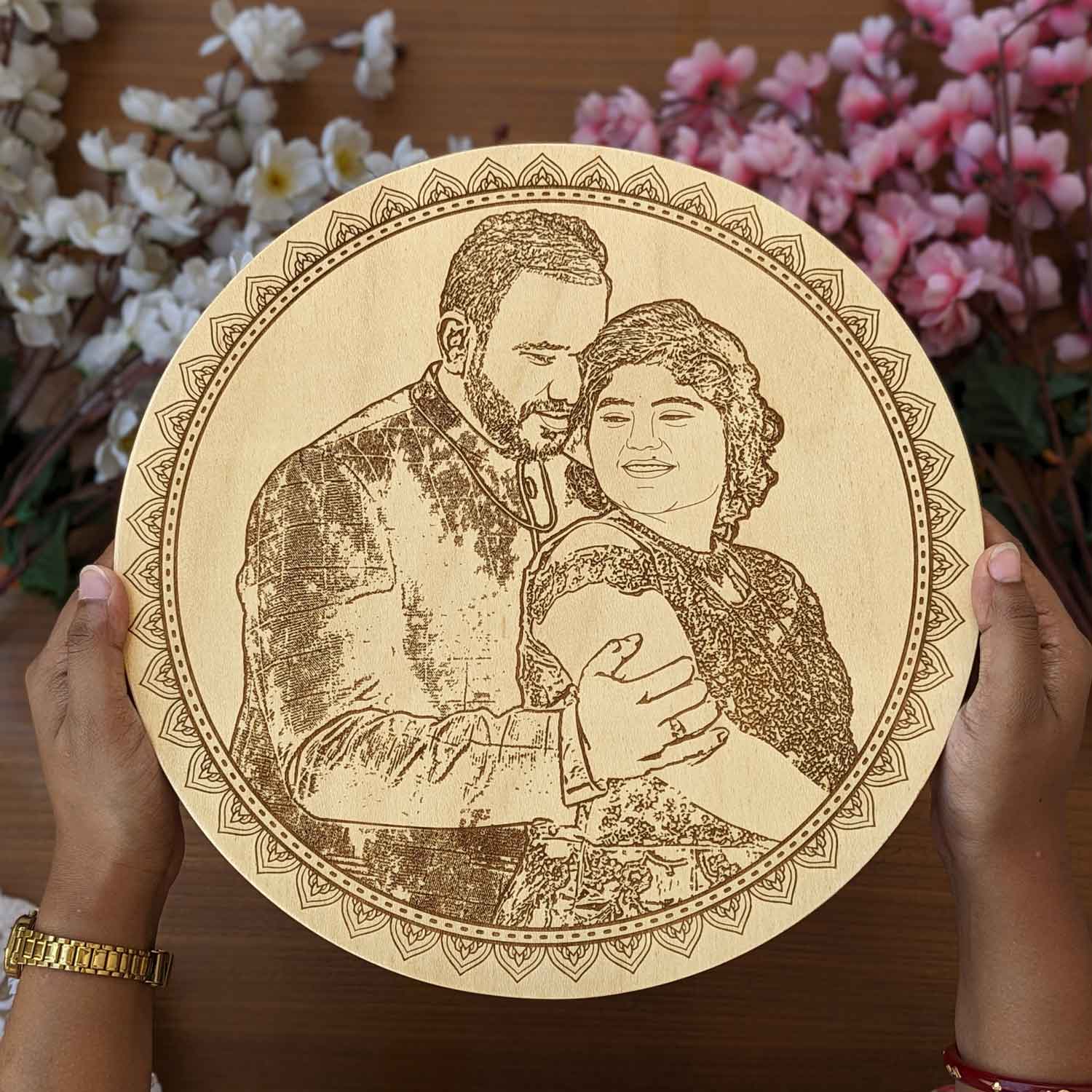 Embraced by Love - Personalized Romantic Couple's Wooden Frame