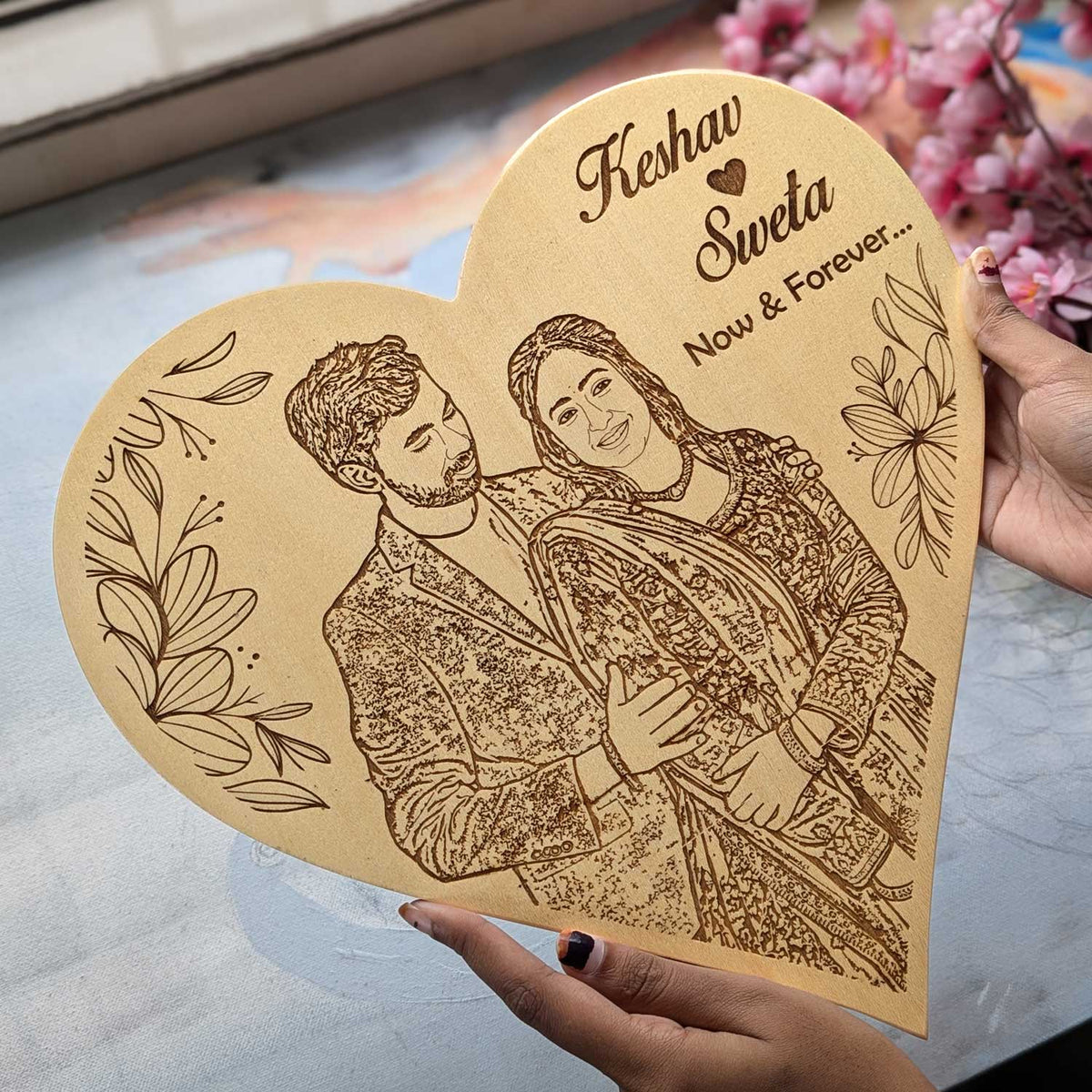 Now &amp; Forever Heart Shaped Wood Frame With Engraved Photo &amp; Message