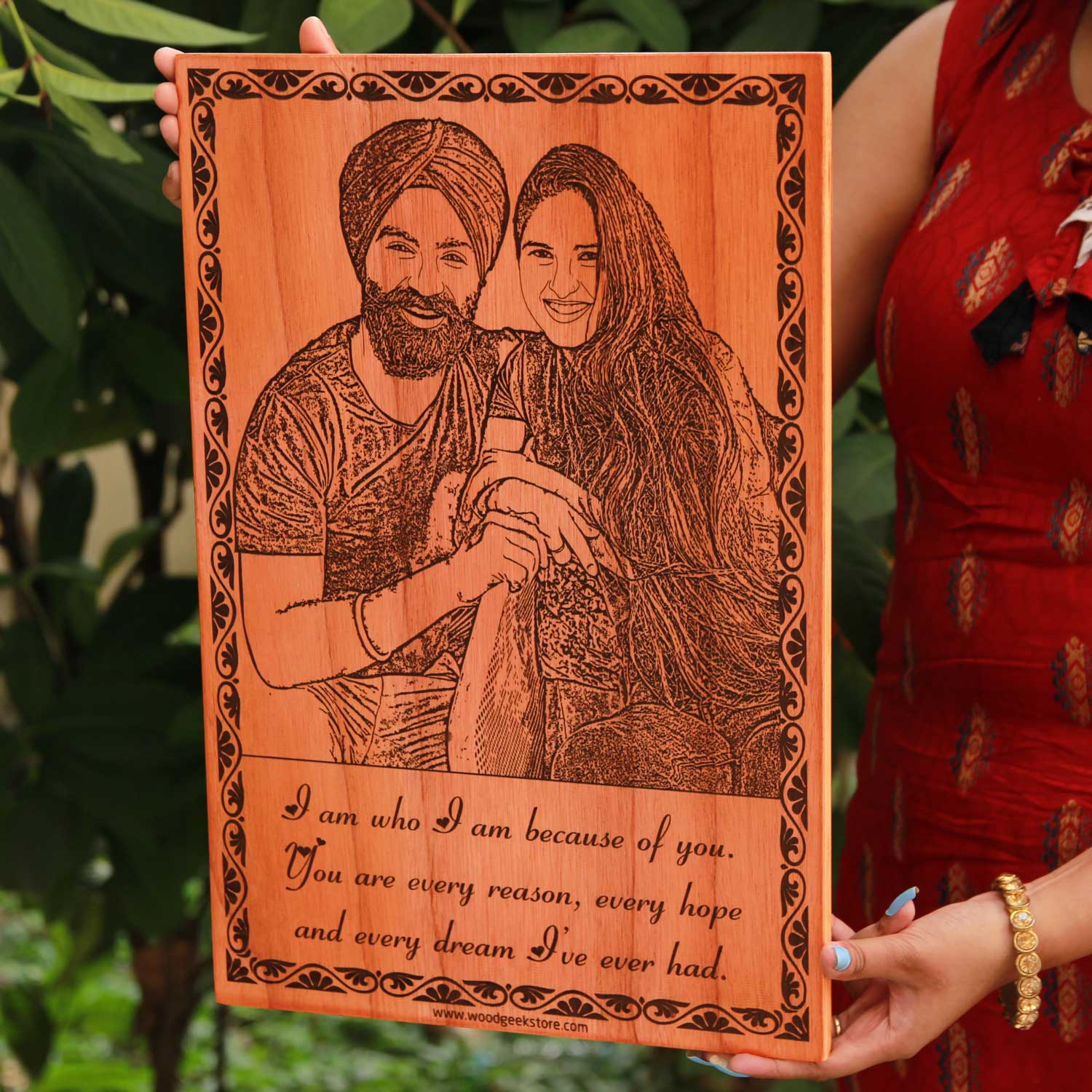 Personalized Wooden Plaque with Couple’s Photo and Romantic Message