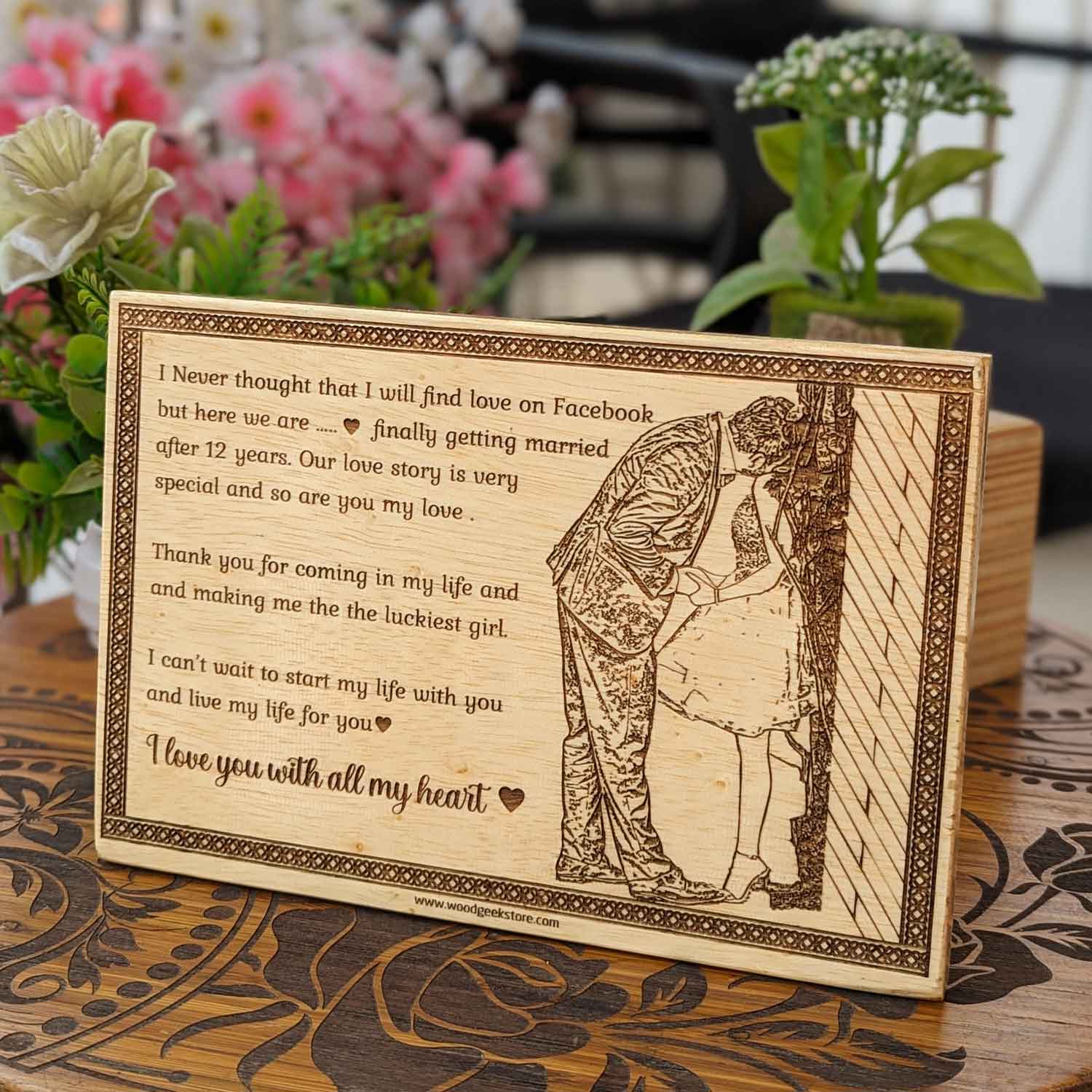 Social Media Romance - Custom Engraved Love Story Wooden Frame