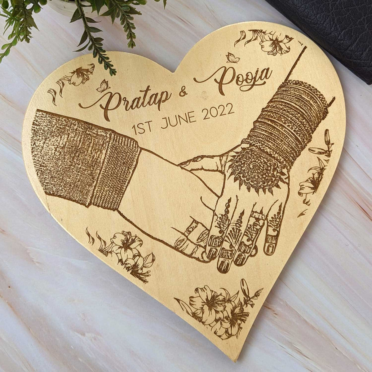 Hold my Hand Forever Engraved Wooden Frame | Personalized Marriage Gift