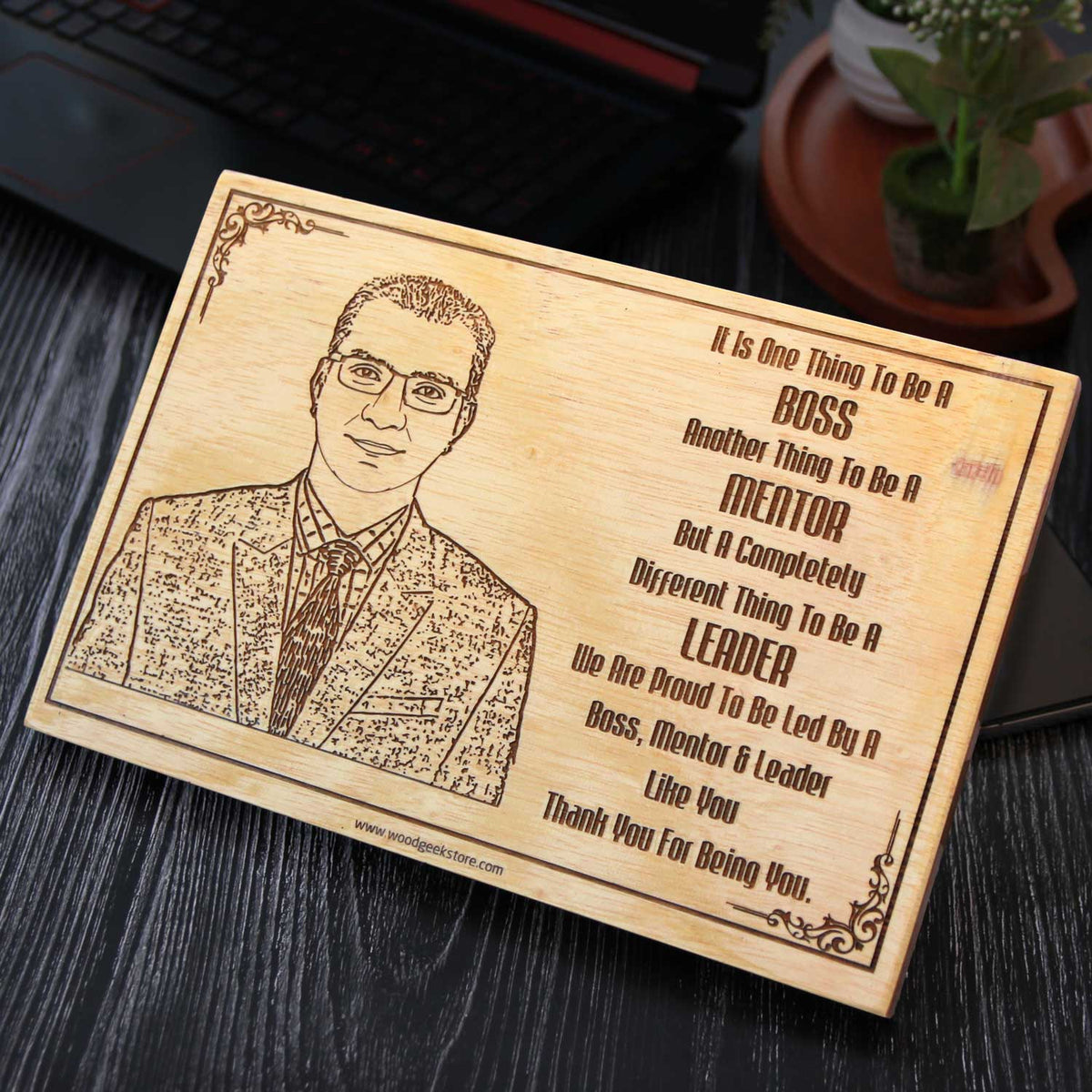 Boss, Mentor &amp; Leader Engraved Wooden Plaque | Appreciation Gift for Your Boss