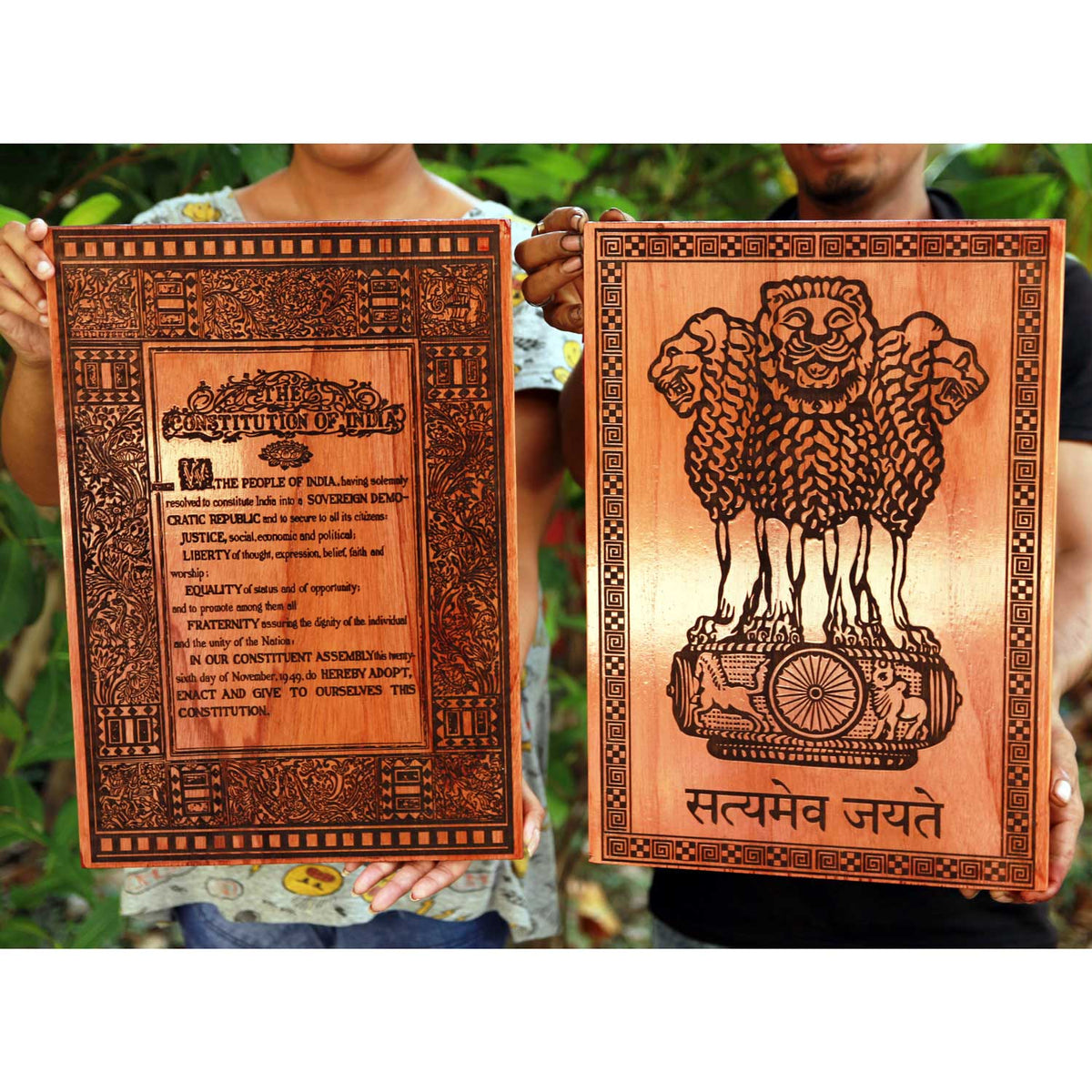 Ashok Stambh Engraved Wood Plaque | Ashoka Pillar National Emblem