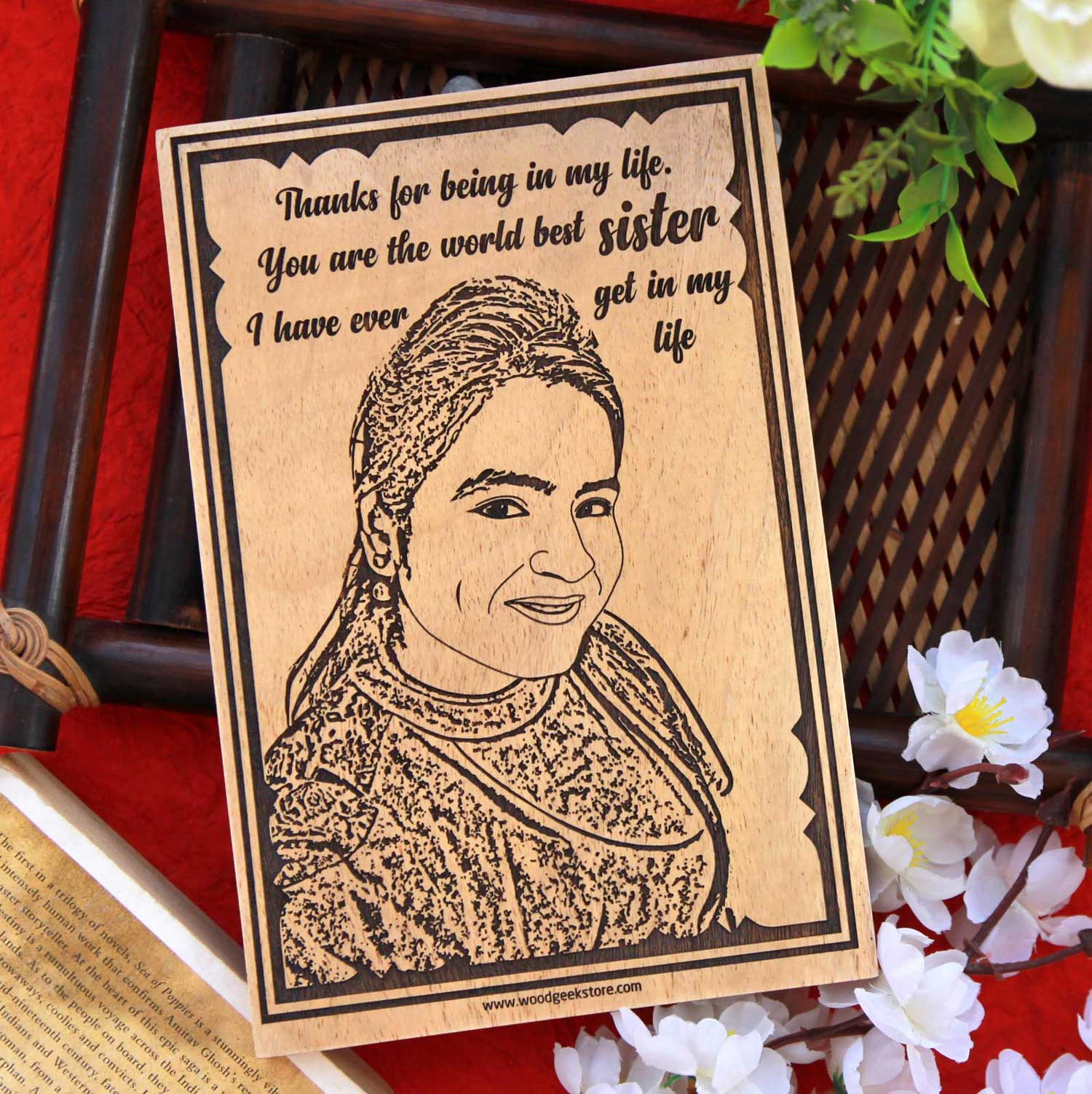 Custom Engraved Wooden Photo Frame For Sister