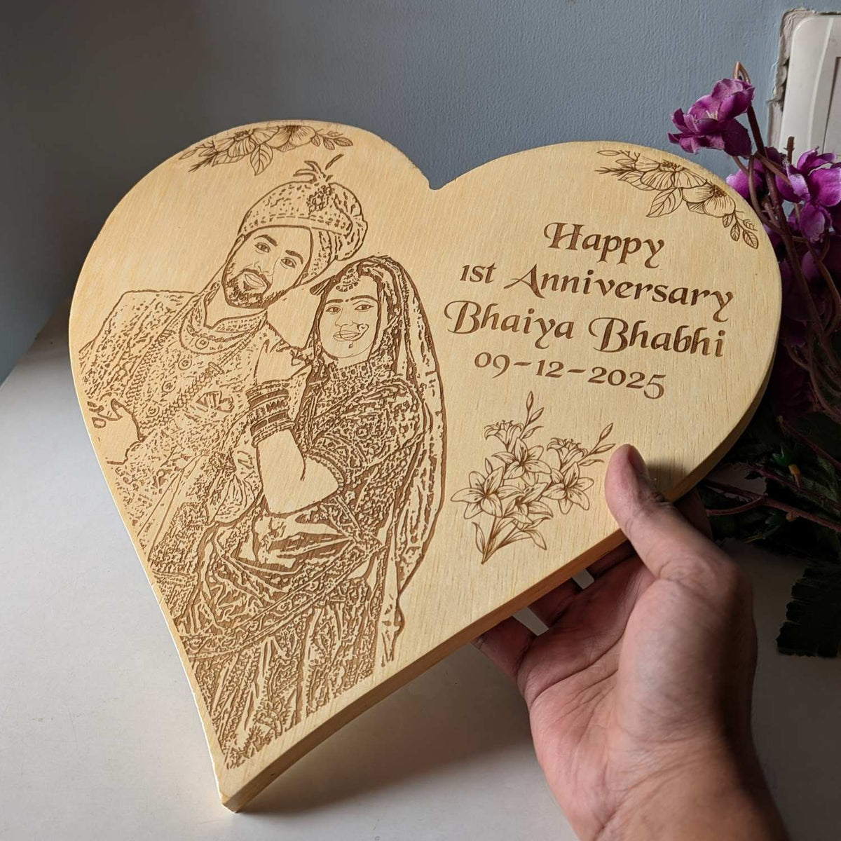 Customised Heart-Shaped Wooden Plaque | Photo on Wood | Wood Art