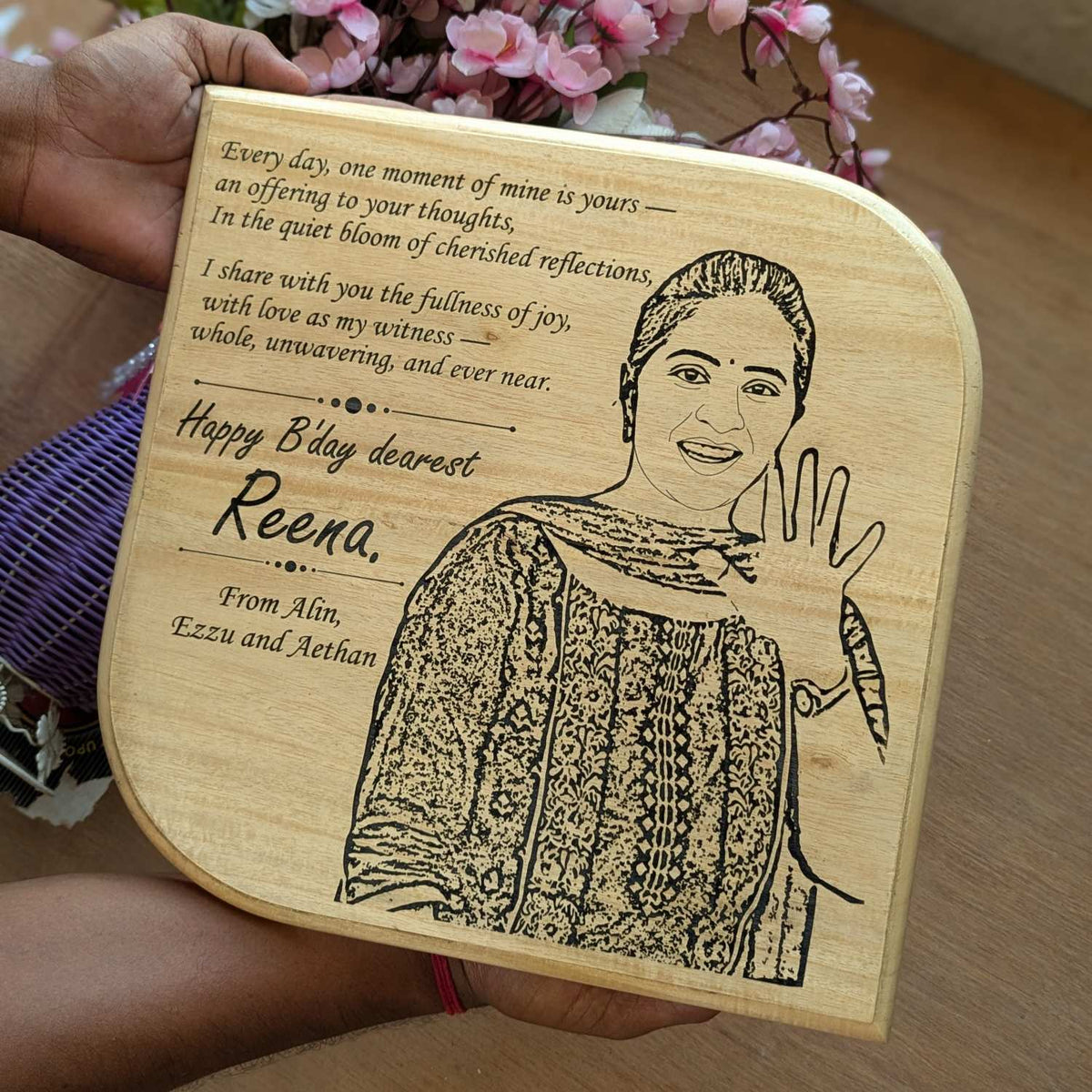 Custom Wood Anniversary Plaque with Portrait | High EQ Gift for Husband &amp; Wife