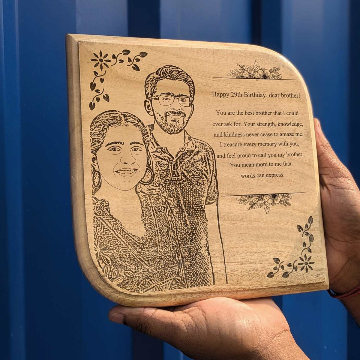 Custom Wood Anniversary Plaque with Portrait | High EQ Gift for Husband &amp; Wife