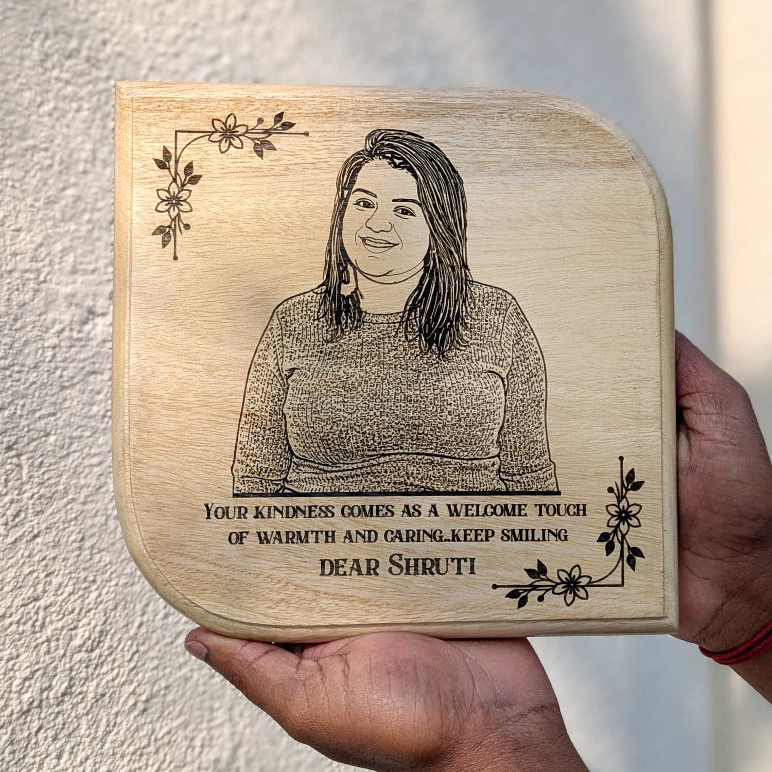 Custom Wood Anniversary Plaque with Portrait | High EQ Gift for Husband & Wife