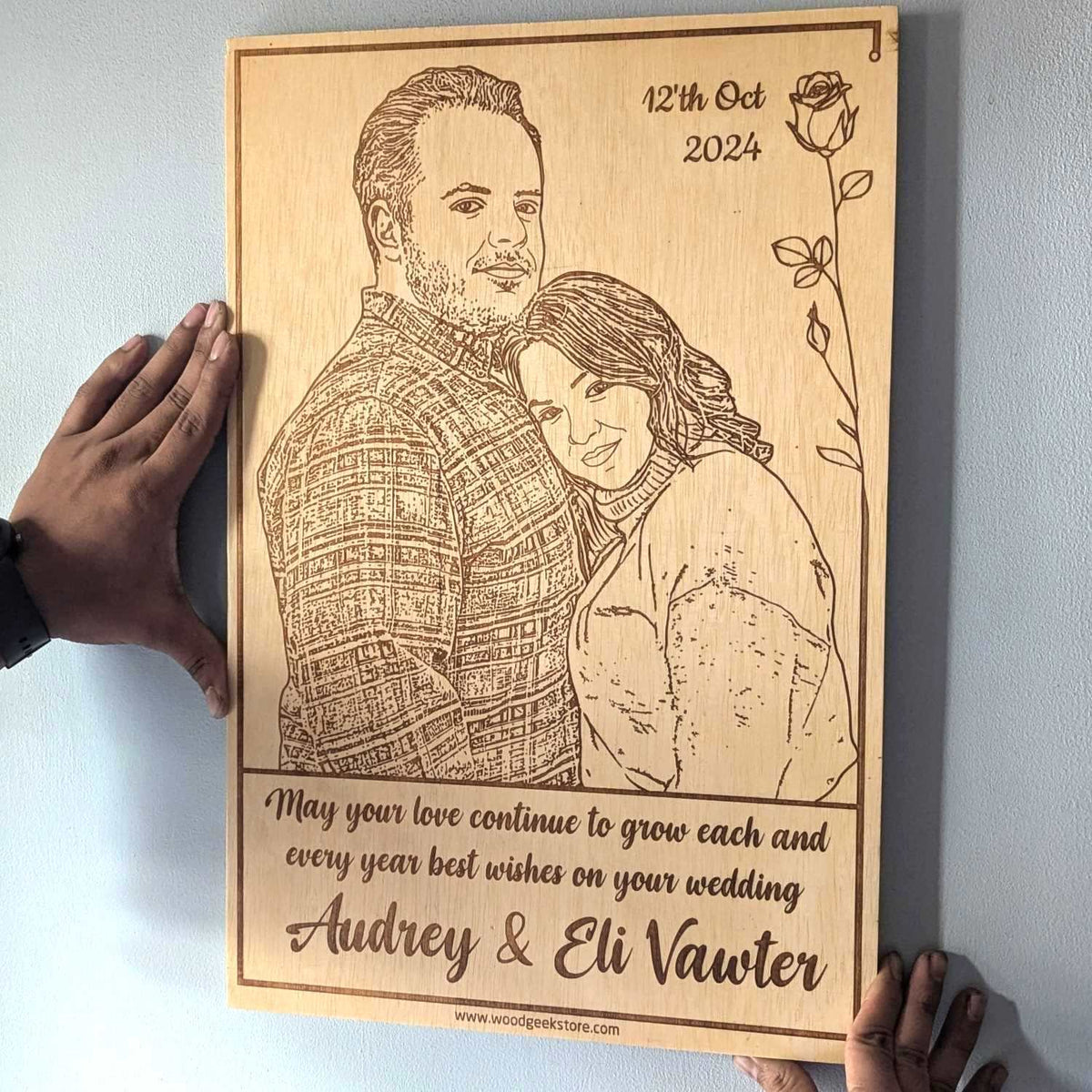 May Your Love Grow - Couple Portrait Engraved In Wood | Marriage Gift For Husband &amp; Wife