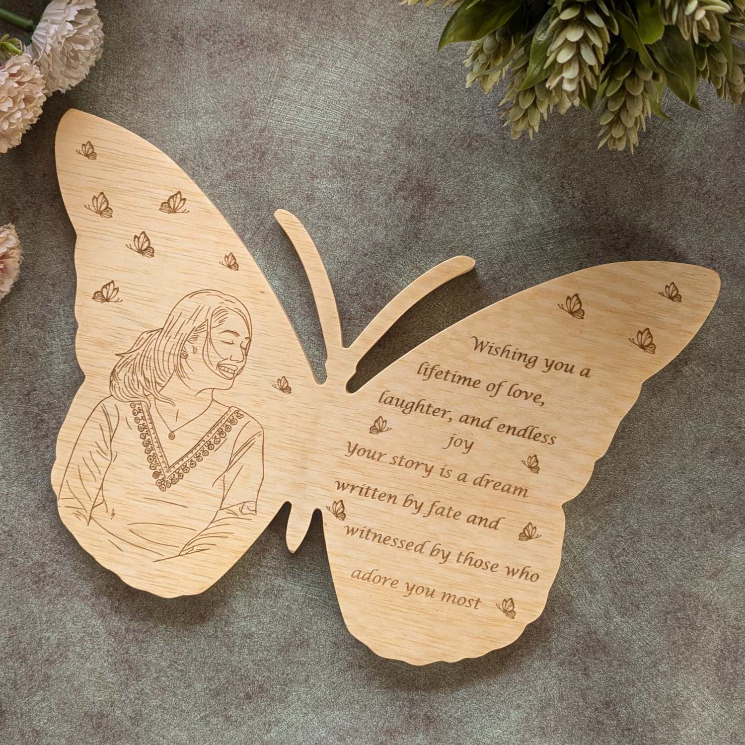 Personalized Butterfly Wood Sign | Custom Photo & Message Gift for Anniversary, Birthday & Wedding