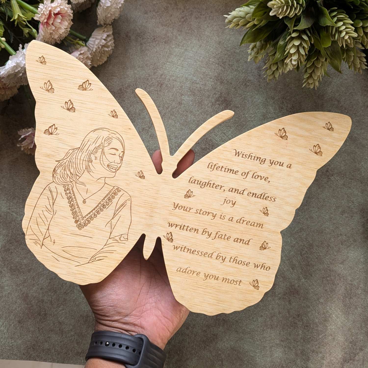Personalized Butterfly Wood Sign | Custom Photo & Message Gift for Anniversary, Birthday & Wedding