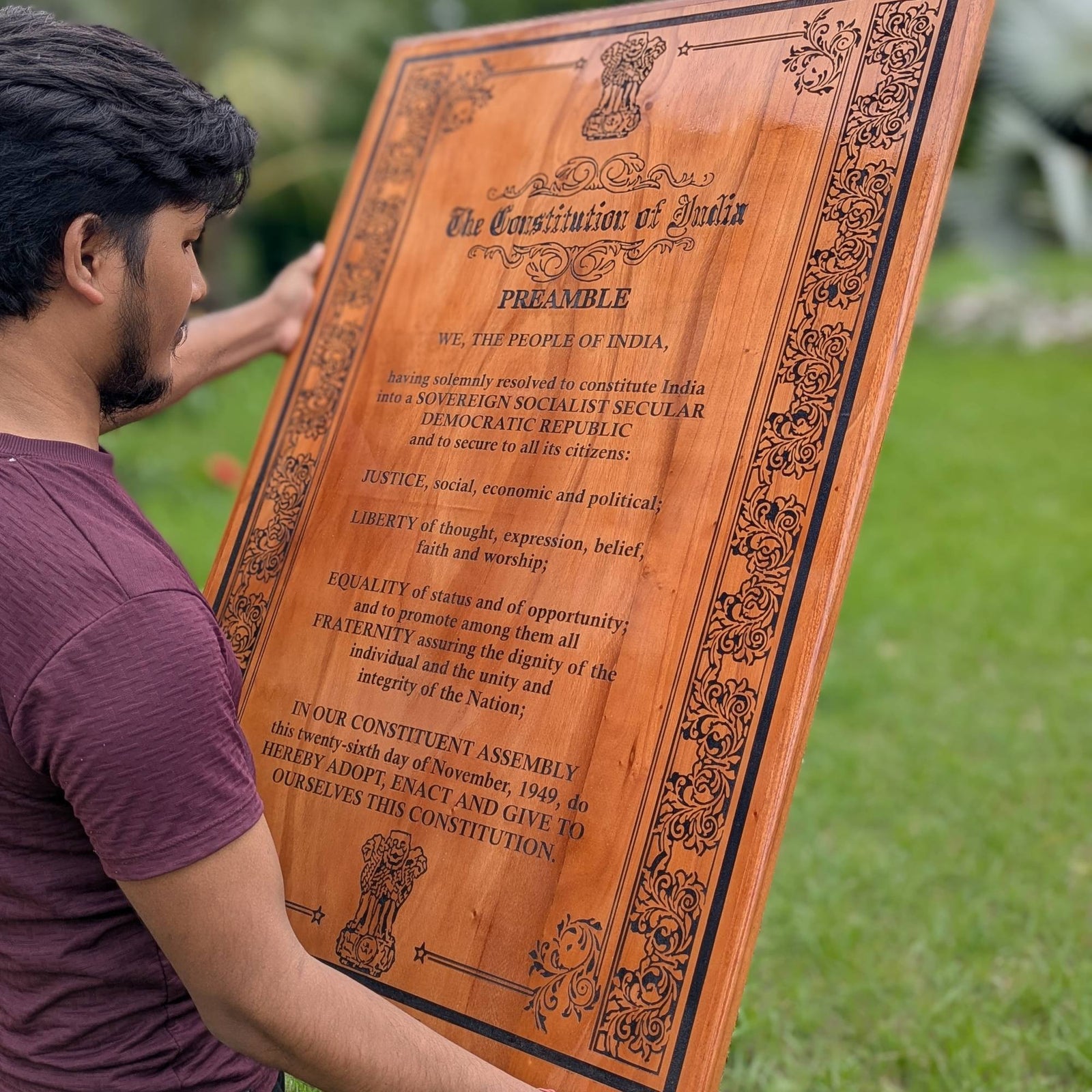Constitution Of India Engraved In Wood | Patriotic Gift For Politicians