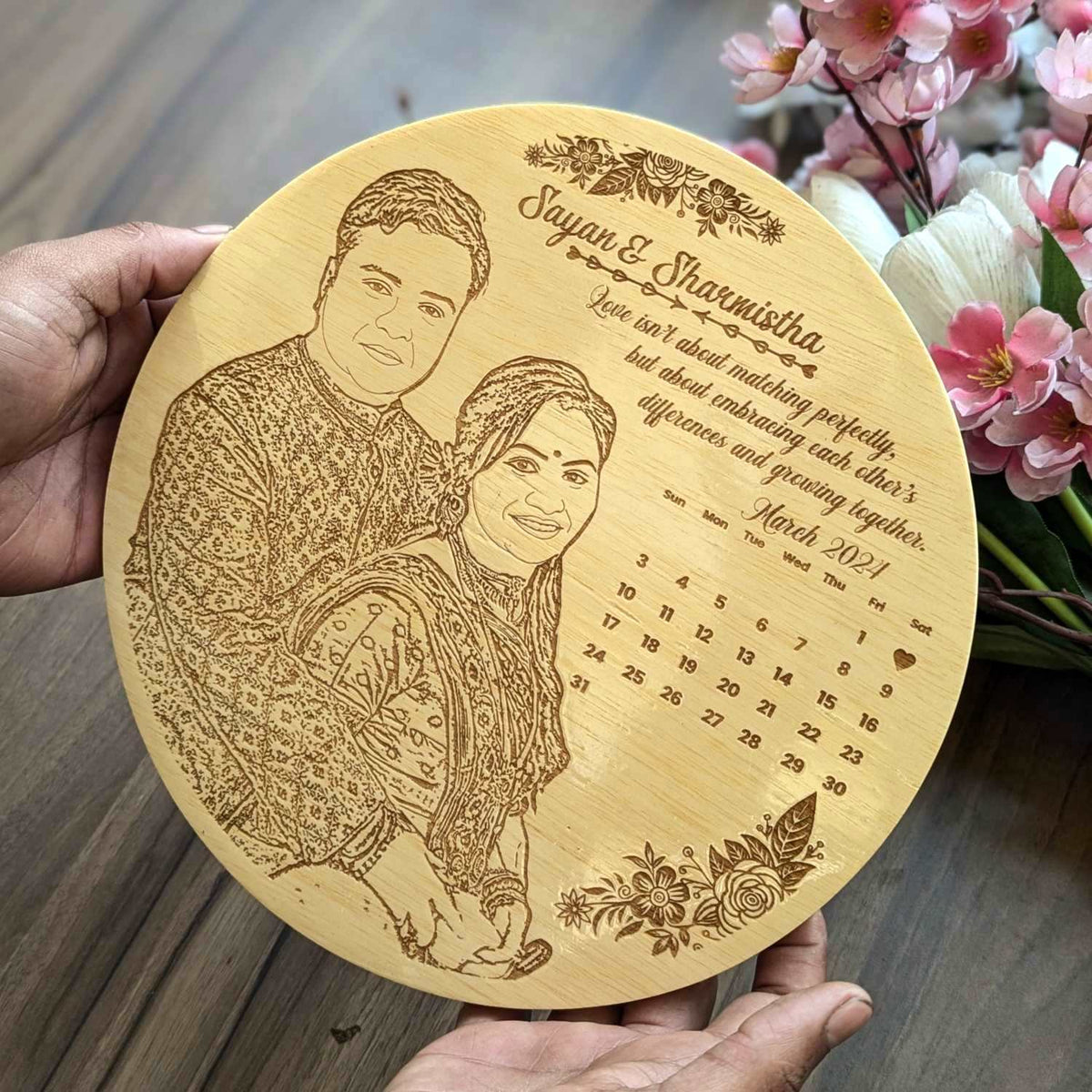 Personalized Engraved Wood Frame with Couple Photo &amp; Special Date | Romantic Gift for Valentine’s Day &amp; Anniversaries