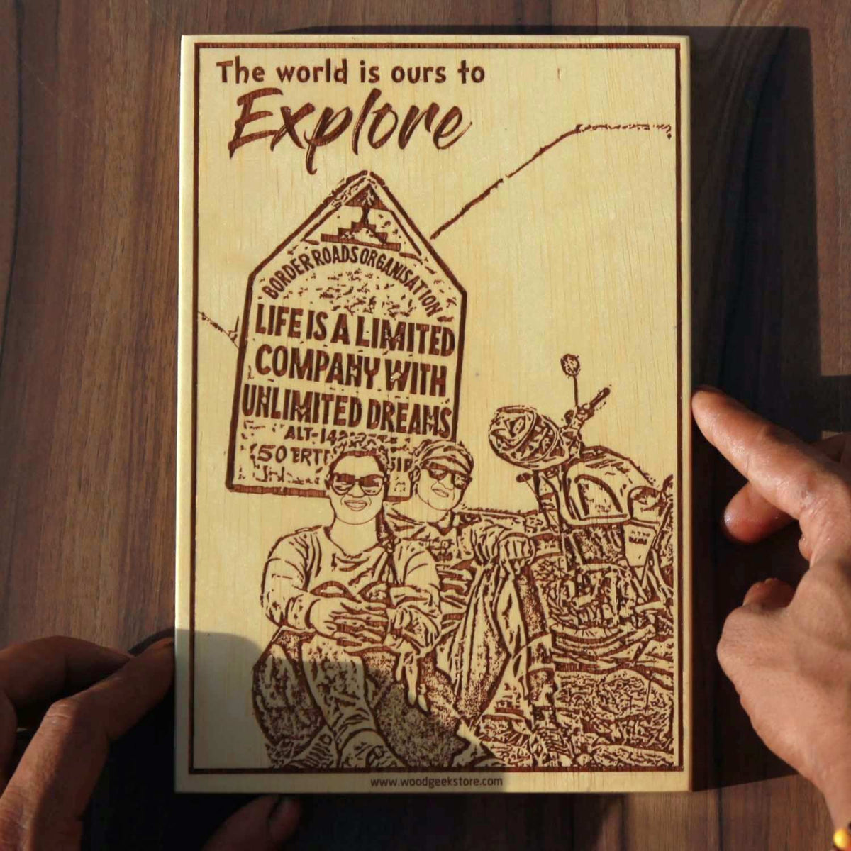 The World Is Ours to Explore – Personalized Travel-Themed Engraved Wood Frame