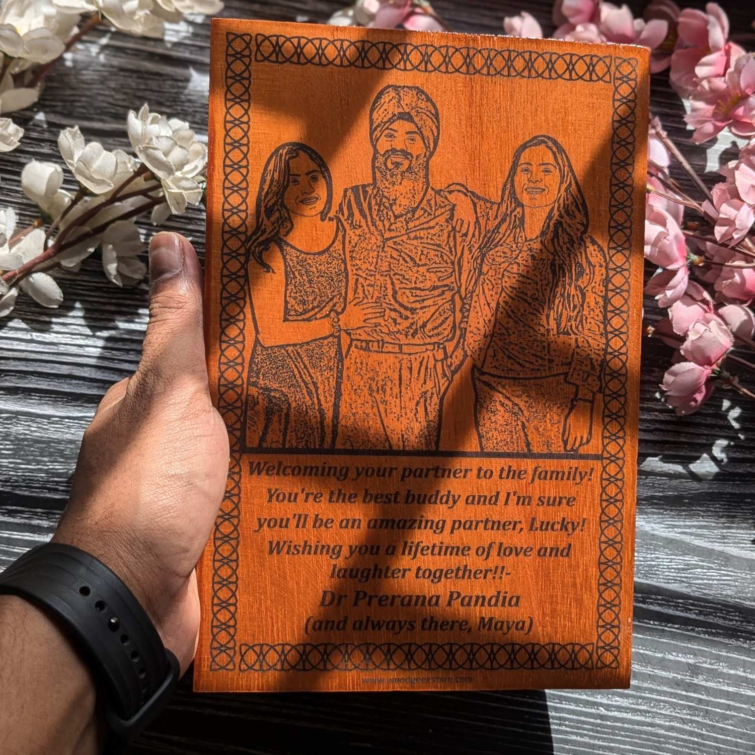 Three Hearts One Home Personalized Family Portrait Wood Plaque | Gifts For Mom & Dad