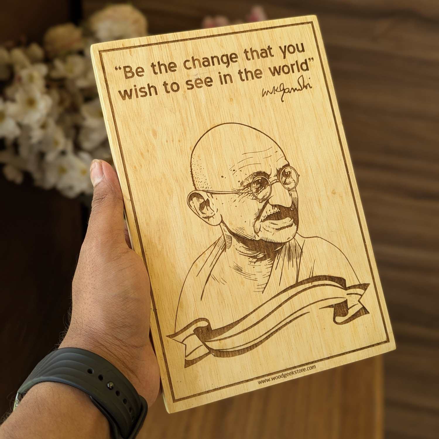 Mahatma Gandhi 'Be The Change' Wood Poster | Personalized Inspirational Gift for Mentors & Leaders