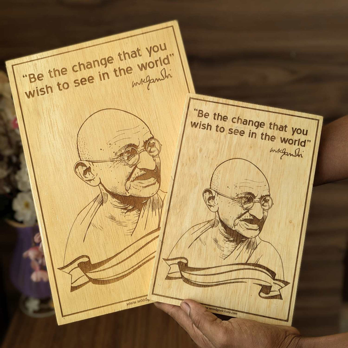 Mahatma Gandhi 'Be The Change' Wood Poster | Personalized Inspirational Gift for Mentors &amp; Leaders