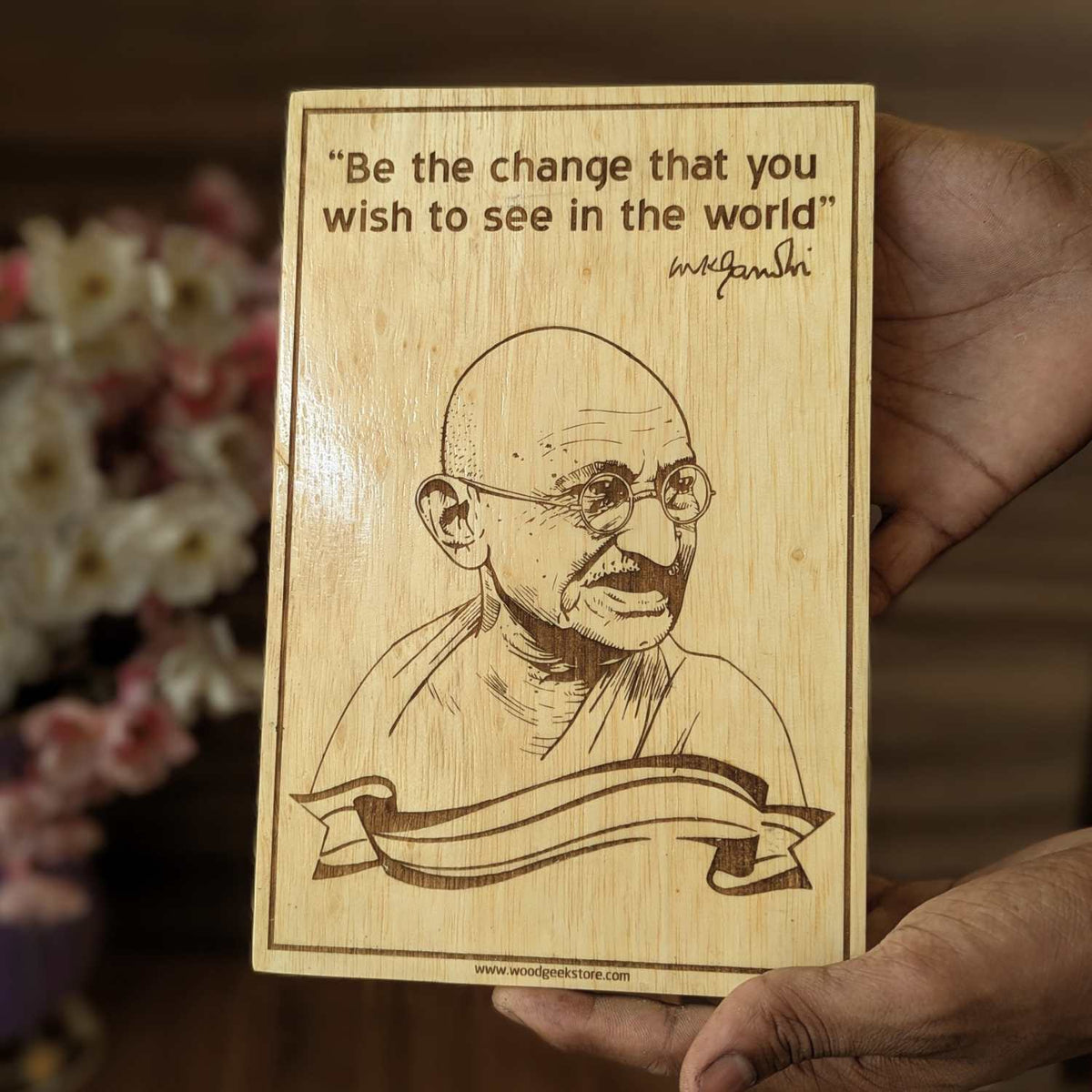 Mahatma Gandhi 'Be The Change' Wood Poster | Personalized Inspirational Gift for Mentors &amp; Leaders