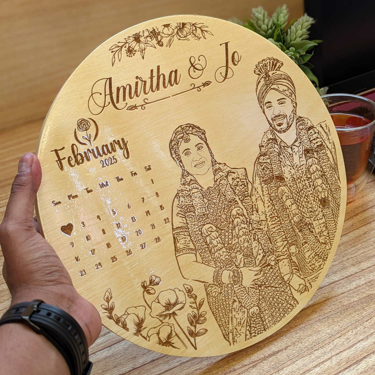 Personalized Engraved Wood Frame with Couple Photo &amp; Special Date | Romantic Gift for Valentine’s Day &amp; Anniversaries