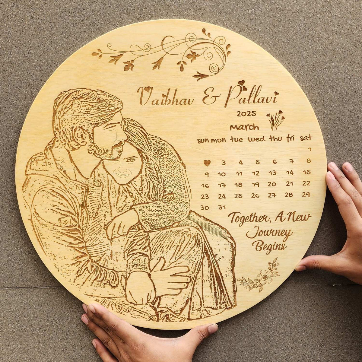 Personalized Engraved Wood Frame with Couple Photo &amp; Special Date | Romantic Gift for Valentine’s Day &amp; Anniversaries