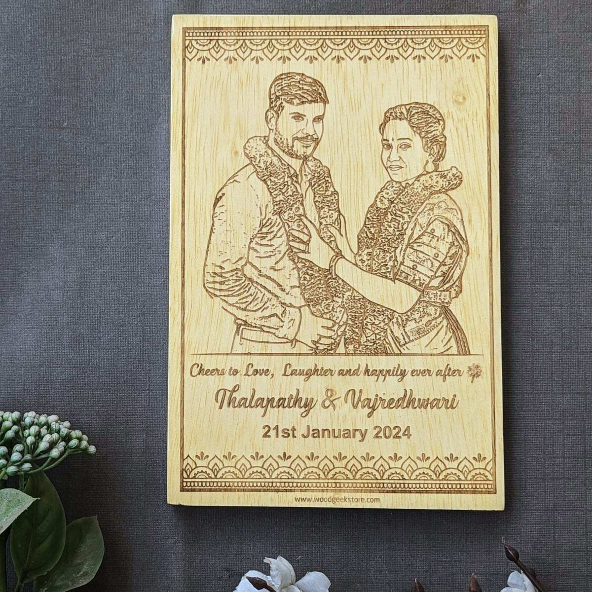 Marriage Photo Engraved in Wood | Personalized Wedding Gift