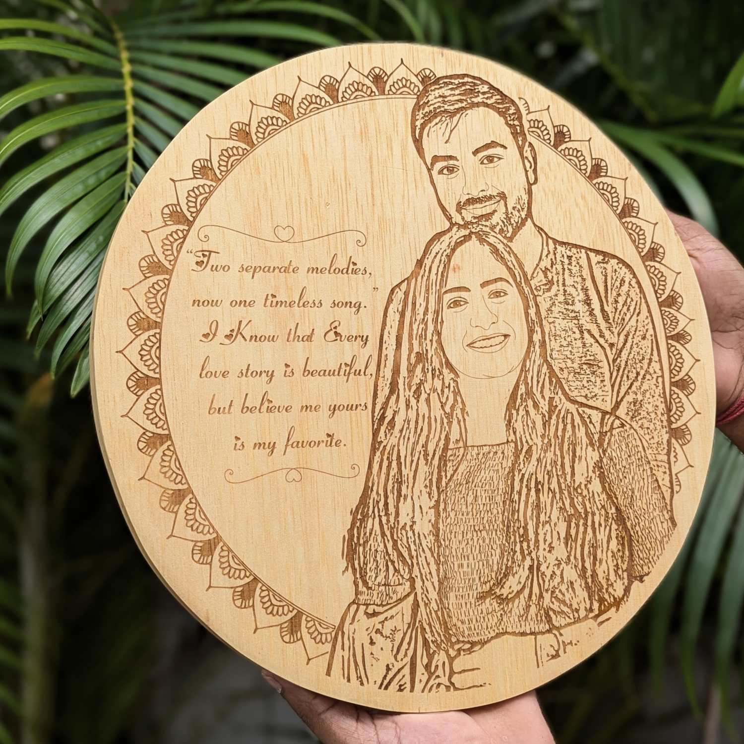 My Favorite Love Story Plaque | Custom Circular Wood Gift for Anniversary & Valentine's Day